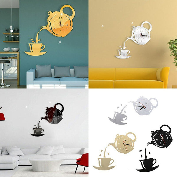 3D Creative Acrylic Teapot Wall Clock