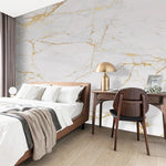 Modern White Marble Golden Line Wallpaper