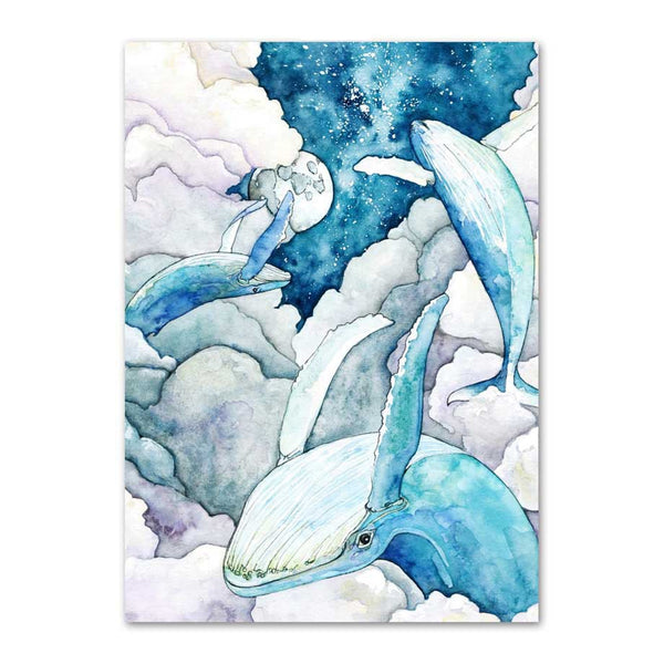 Blue Watercolor Marine Animals Canvas Painting