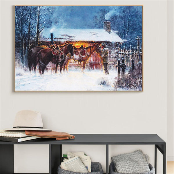 Western Cowboy Winter Wall Canvas