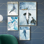 Blue Watercolor Marine Animals Canvas Painting