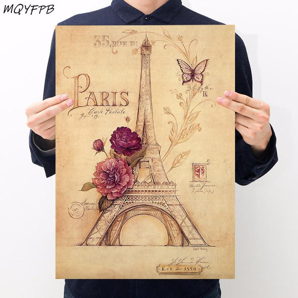 Hand Painted Eiffel Tower Paris Poster