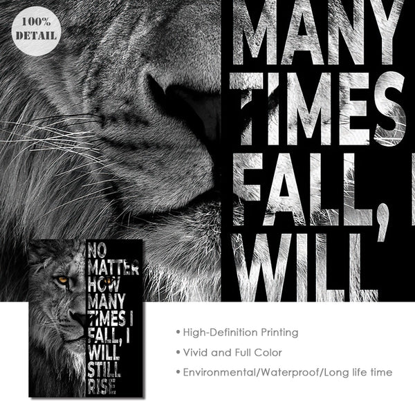 Black White Lion Motivational Quotes Wall Canvas