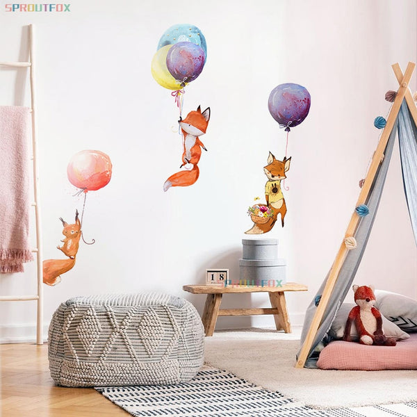 Watercolor Animal Balloons Nursery Wall Decals