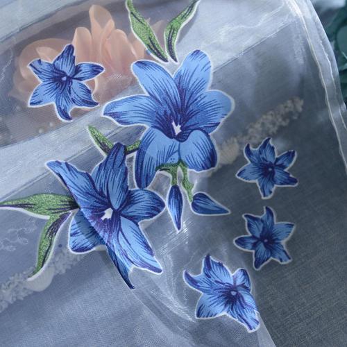 Delicate Blue Flower Window Tulle Curtain Sheer