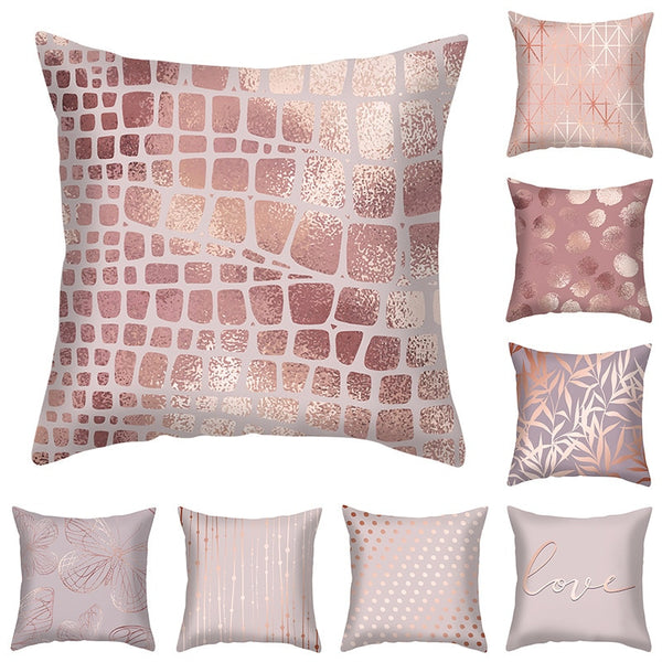 Rose Gold Geometric Printed Cushion Cover