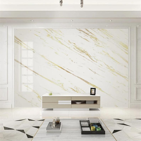Gold and White Jazz Marble Silk Wallpaper