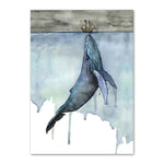 Blue Watercolor Marine Animals Canvas Painting