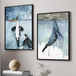 Blue Watercolor Marine Animals Canvas Painting