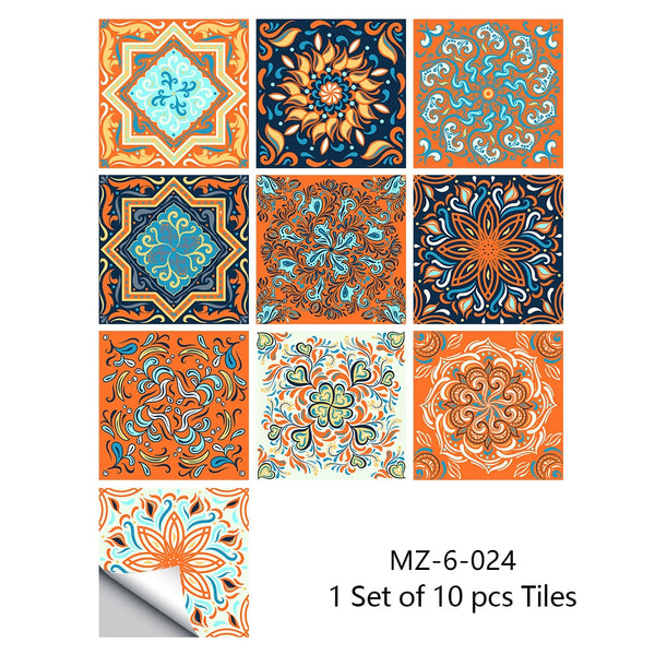 Orange Floral Pattern Tile Sticker or Wallpaper