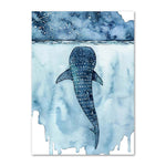 Blue Watercolor Marine Animals Canvas Painting