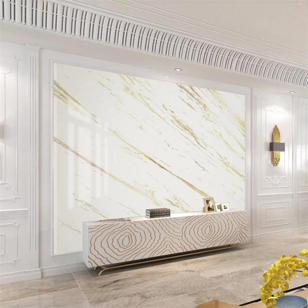 Gold and White Jazz Marble Silk Wallpaper