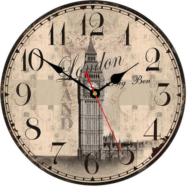 Vintage Style London England Wooden Wall Clock
