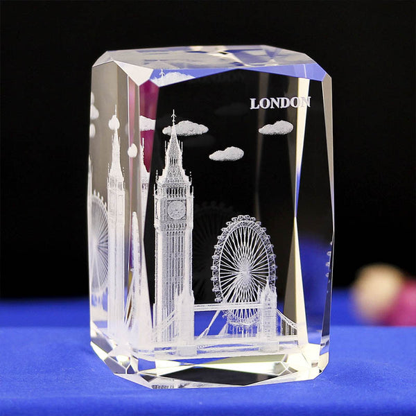 3D London Cube Crystal Paperweight