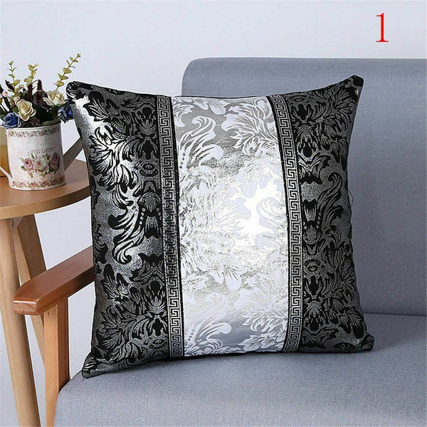 Luxurious Black and Silver Floral Cushion Cover