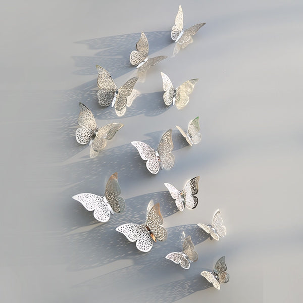 3D Silver Butterfly Wall Decals