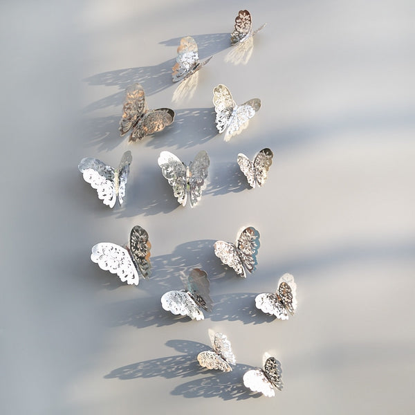 3D Silver Butterfly Wall Decals