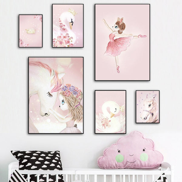 Pink Swan and Unicorn Wall Canvas