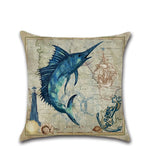 Sea Turtle Nautical Mermaid Pattern Cushion Cover