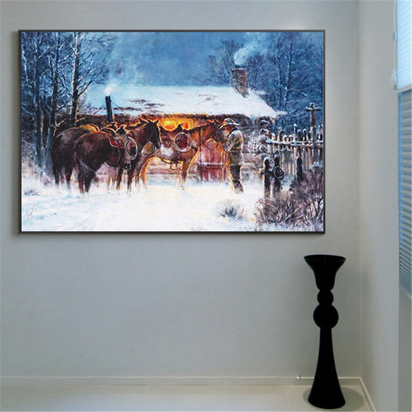 Western Cowboy Winter Wall Canvas