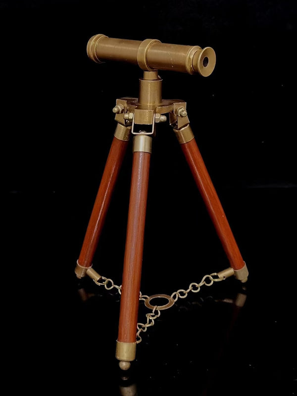 Brass Antique Monocular Telescope With Wooden Tripod