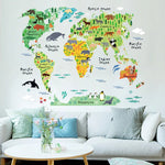 Colorful Animal World Map Wall Decal