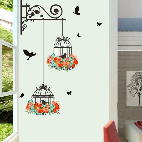 Colorful Flower Birdcage Wall Decals