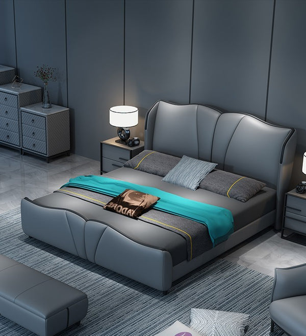 Light Blue Luxury Leather Bed