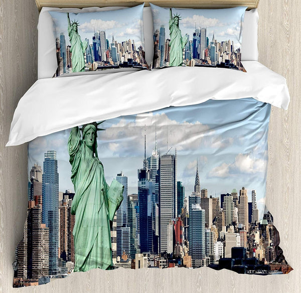 NYC Statue of Liberty Duvet Cover Pillowcase Bed Set