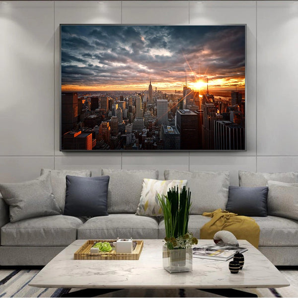 New York City Sunset View Canvas Painting