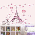 Pink Butterflies in Paris Wall Decals
