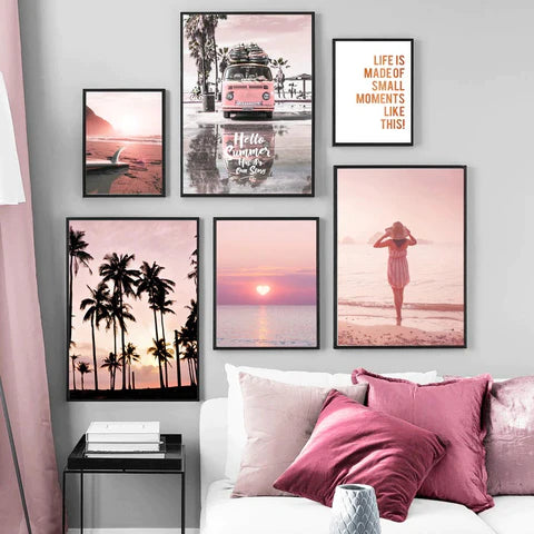 Pink Sunset Beach Wall Art Canvas