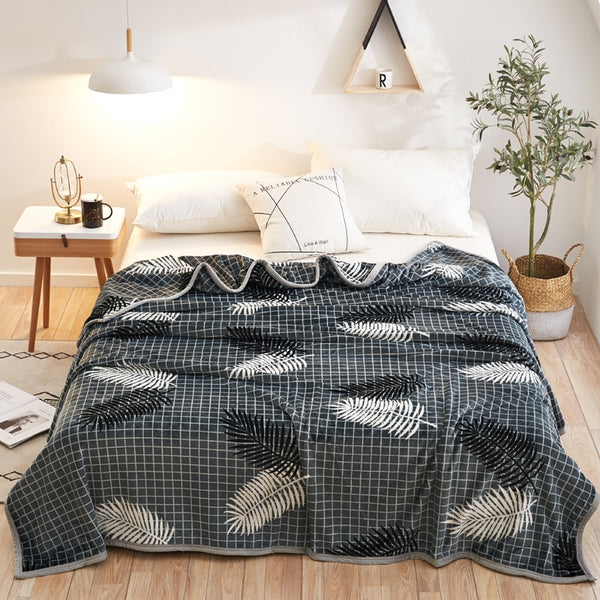Plaid Leaves Thicken Flannel Blanket