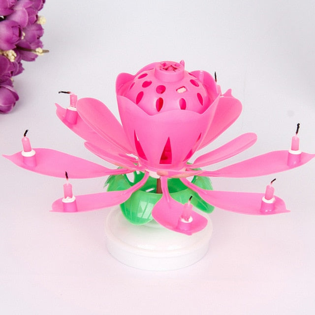 Rotating Lotus Flower Happy Birthday Musical Candle