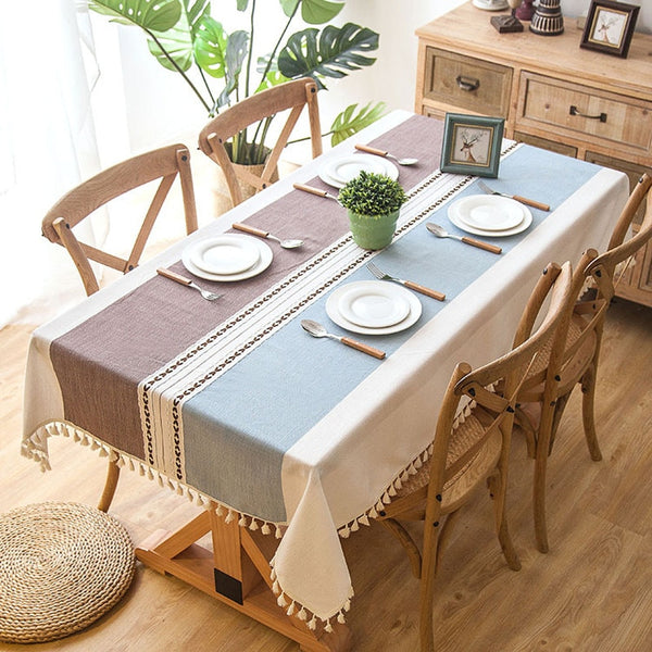 Plaid Decorative Tablecloth with Tassel