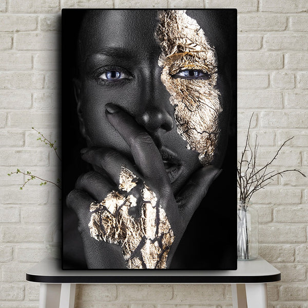 African Art Black and Gold Woman Oil Painting
