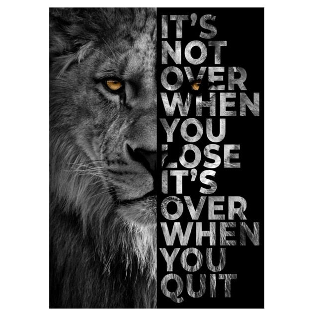 Black White Lion Motivational Quotes Wall Canvas