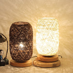 Wood Rattan Twine Ball Table Lamp