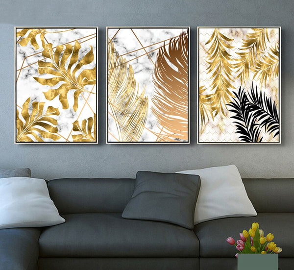 Tropical Golden Leaves Canvas Painting