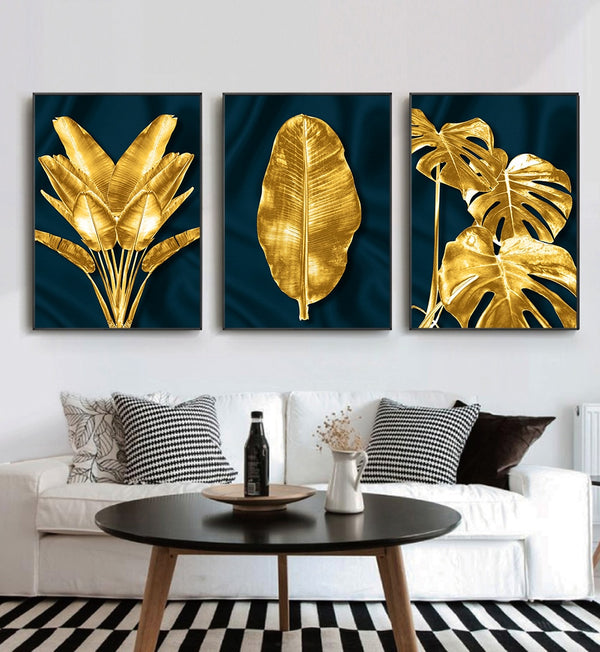 Modern Golden Banana Leaf Wall Canvas