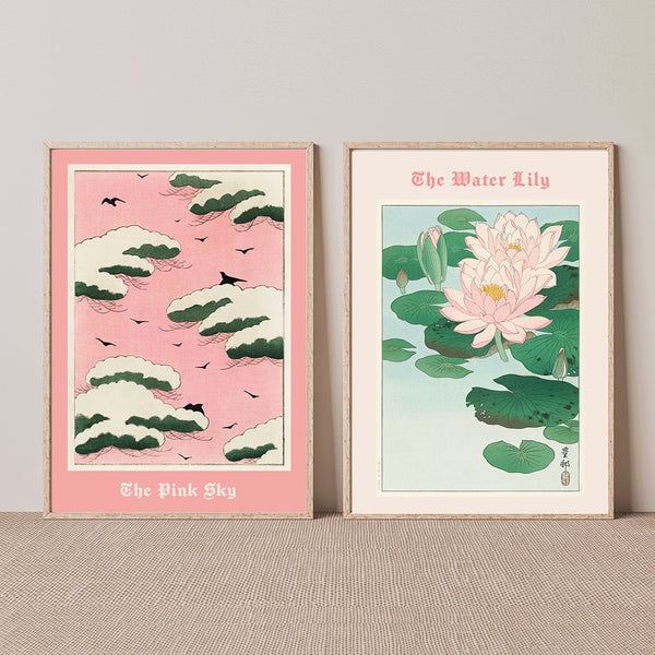 Pink Sky Water Lily Japanese Wall Art