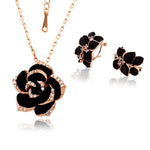 Black Gold Rose Flower Jewelry Set