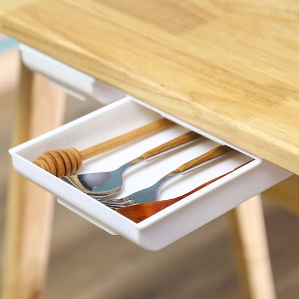 Self-Adhesive Under-Drawer Table Storage