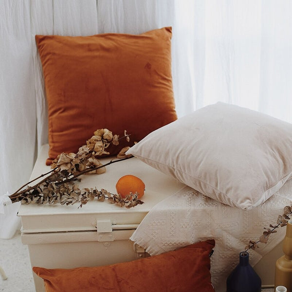 Orange Velvet Throw Pillow Cover